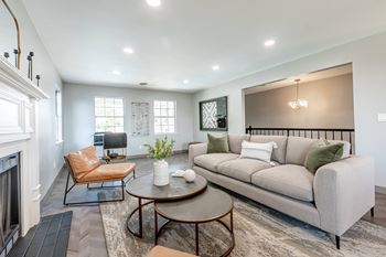 a living room with a couch and a coffee table